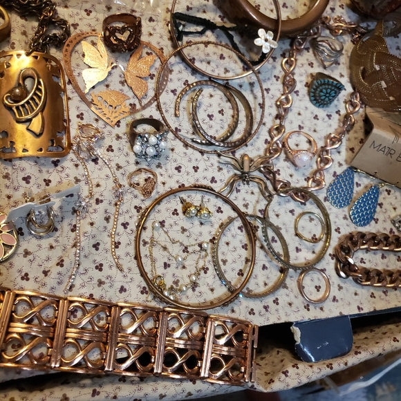 ESTATE Jewelry Lot Vintage Copper Rhinestones Rings - Picture 12 of 12